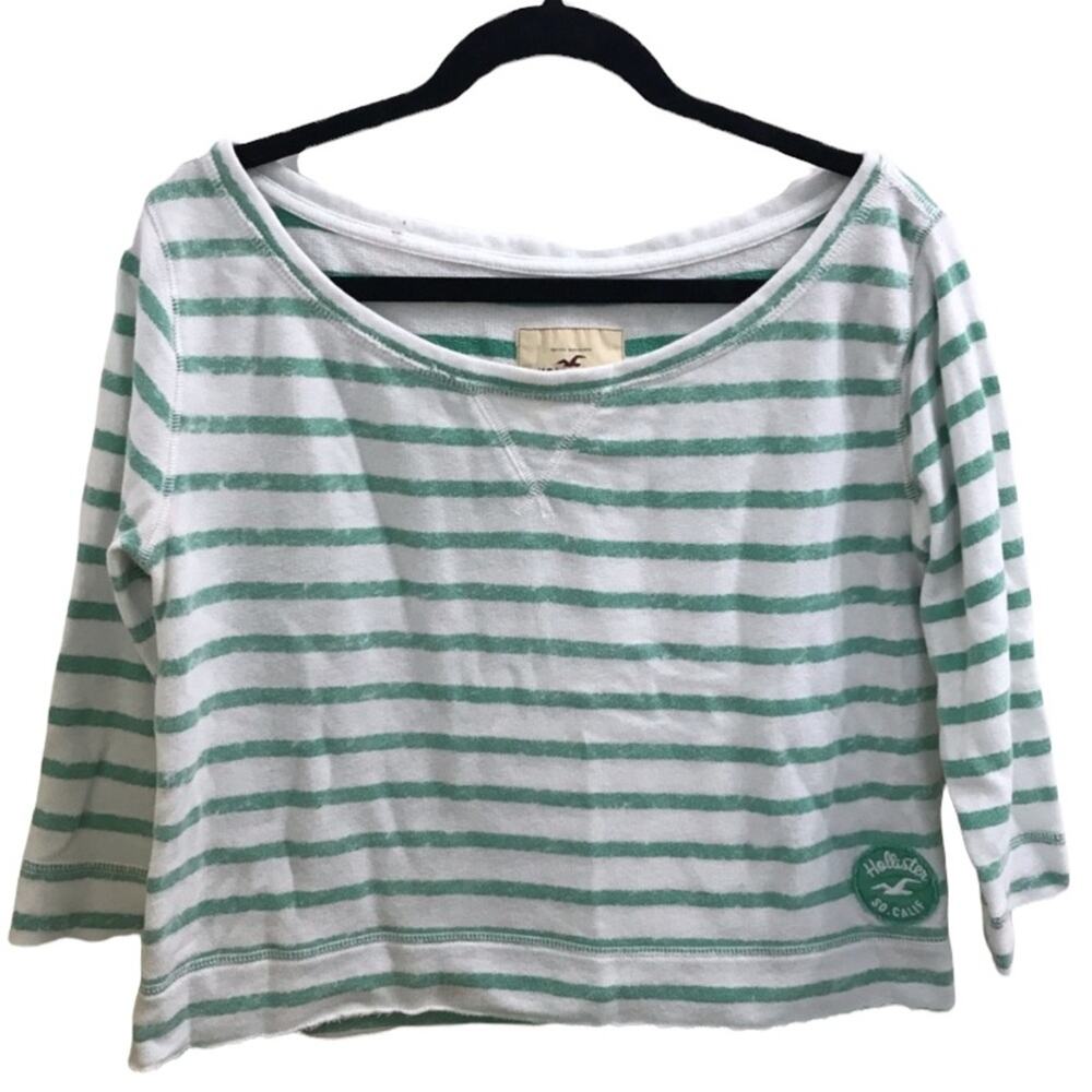 Vintage Y2K Hollister White Cropped Striped Terry Sweatshirt Nautical M Preppy !